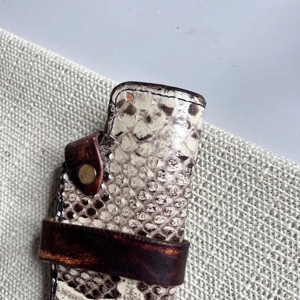 Custom Snake Leather Knife Sheath Fixed Blade Holster Brown Exotic Snakeskin 7in